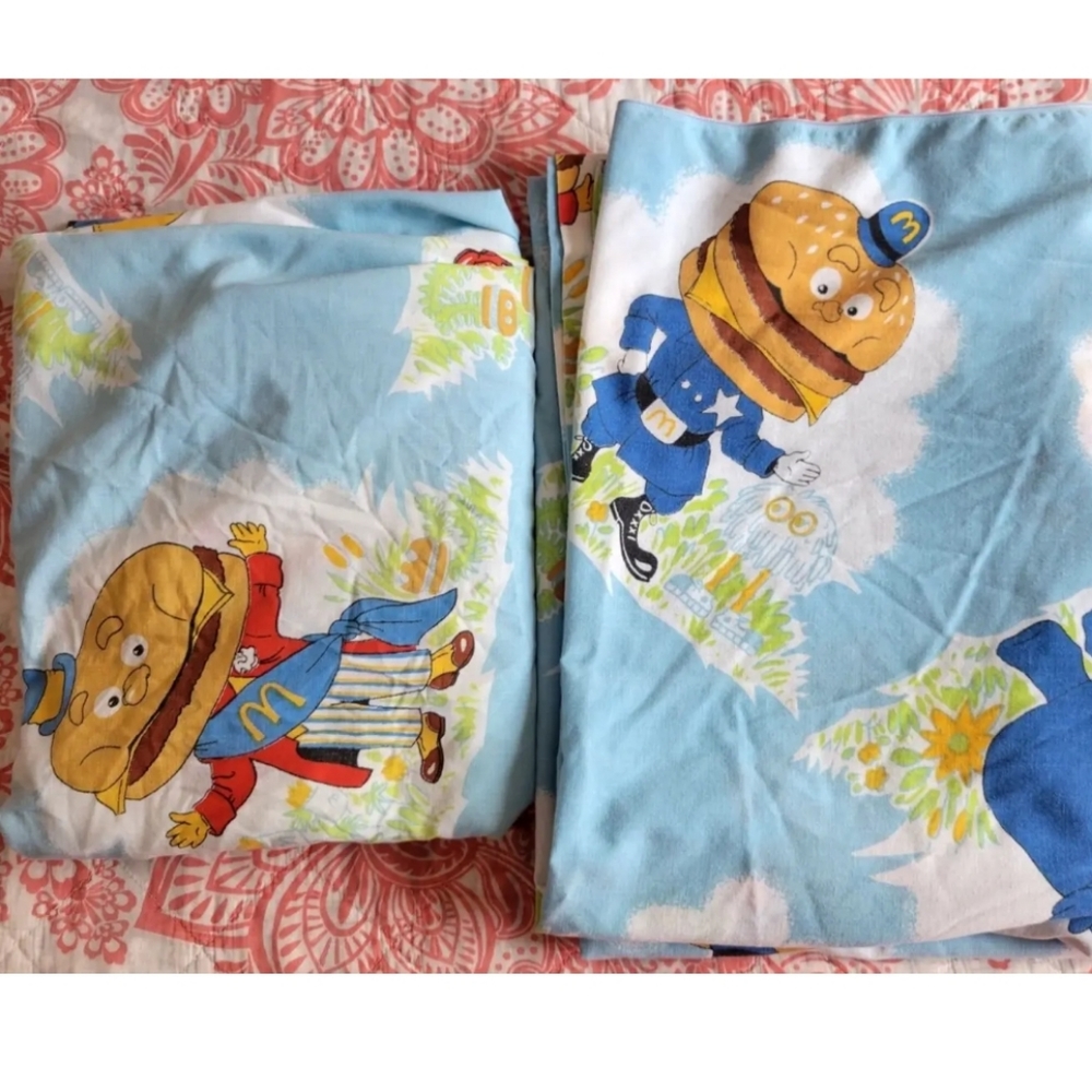 VTG McDonald's Bedding Twin Flat & Fitted Sheets Bedding Big Mac, Grimace + More